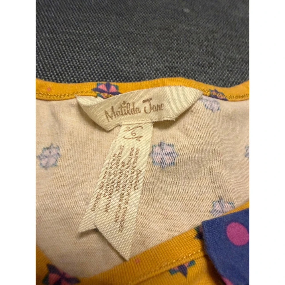 Matilda Jane Girls Mixed Print Long Sleeve Dress Yellow Floral Pencil Hem Size 6